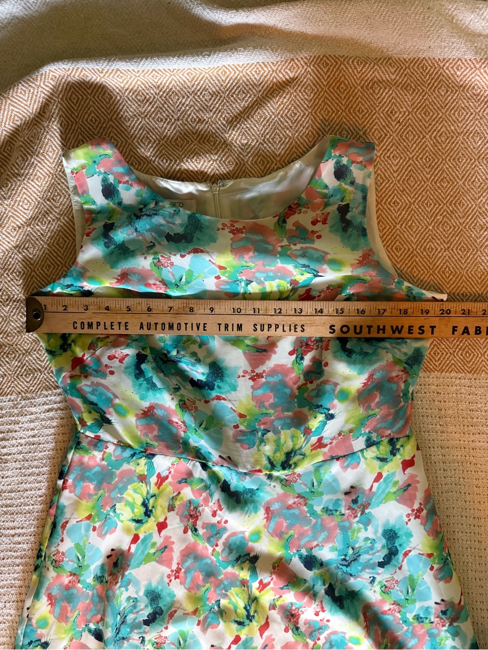 Floral Watercolor A-Line Sundress in Teal & Coral - Picture 11 of 11